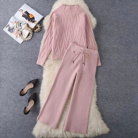 Conjunto punto mujer jersey trenzado y pantalón ancho - Melis