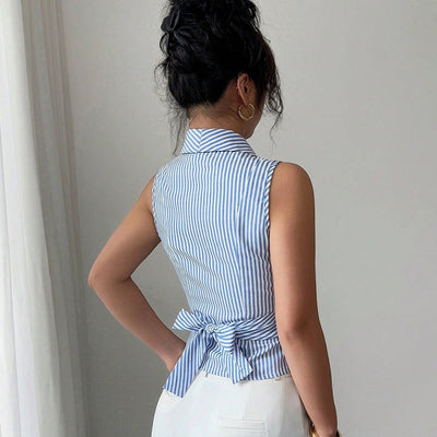 Blusa sin mangas para mujer de rayas cruzadas estilo entallado - Renata