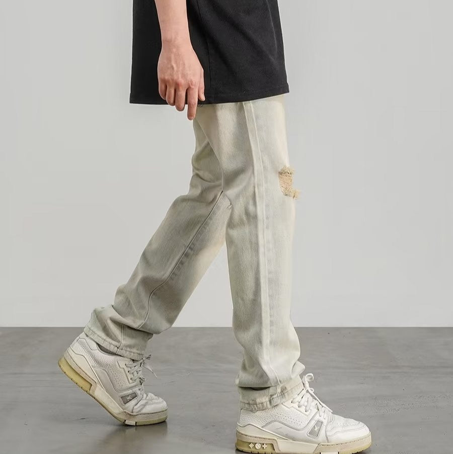 Jeans rotos para hombre denim desgastado corte recto - Gael