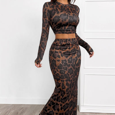 Conjunto de dos piezas para mujer estampado animal estilo ajustado - Perla