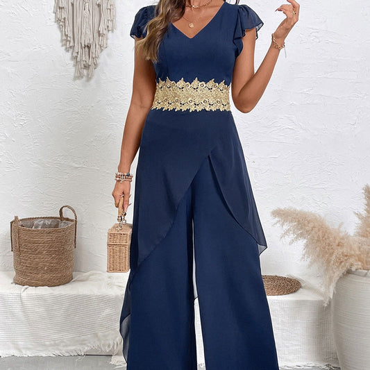 Mono largo para mujer de gasa con encaje floral estilo elegante - Julieta