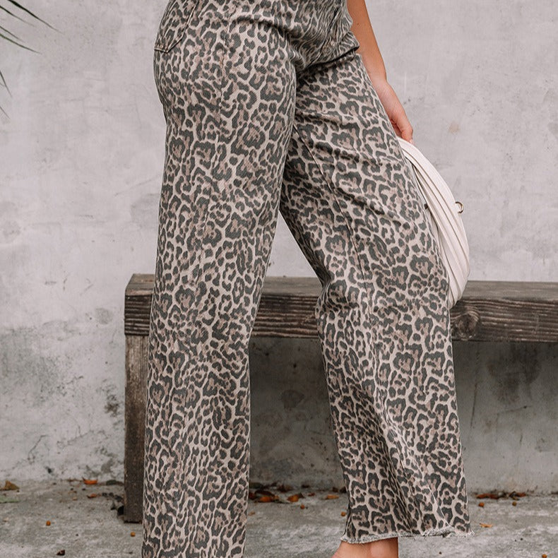 Pantalón mujer tiro alto estampado animal corte recto – Nadine