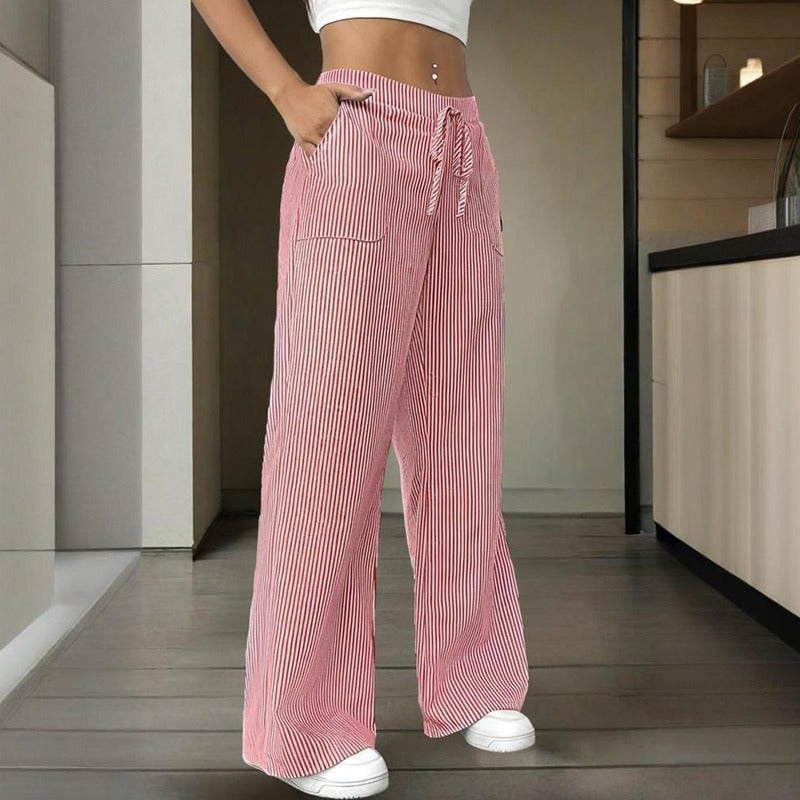 Pantalón mujer algodón a rayas estilo ancho - Bianca