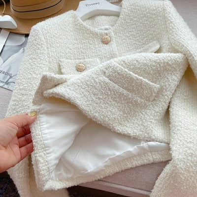 Chaqueta corta mujer tejido bouclé diseño clásico con botones joya - Noelle