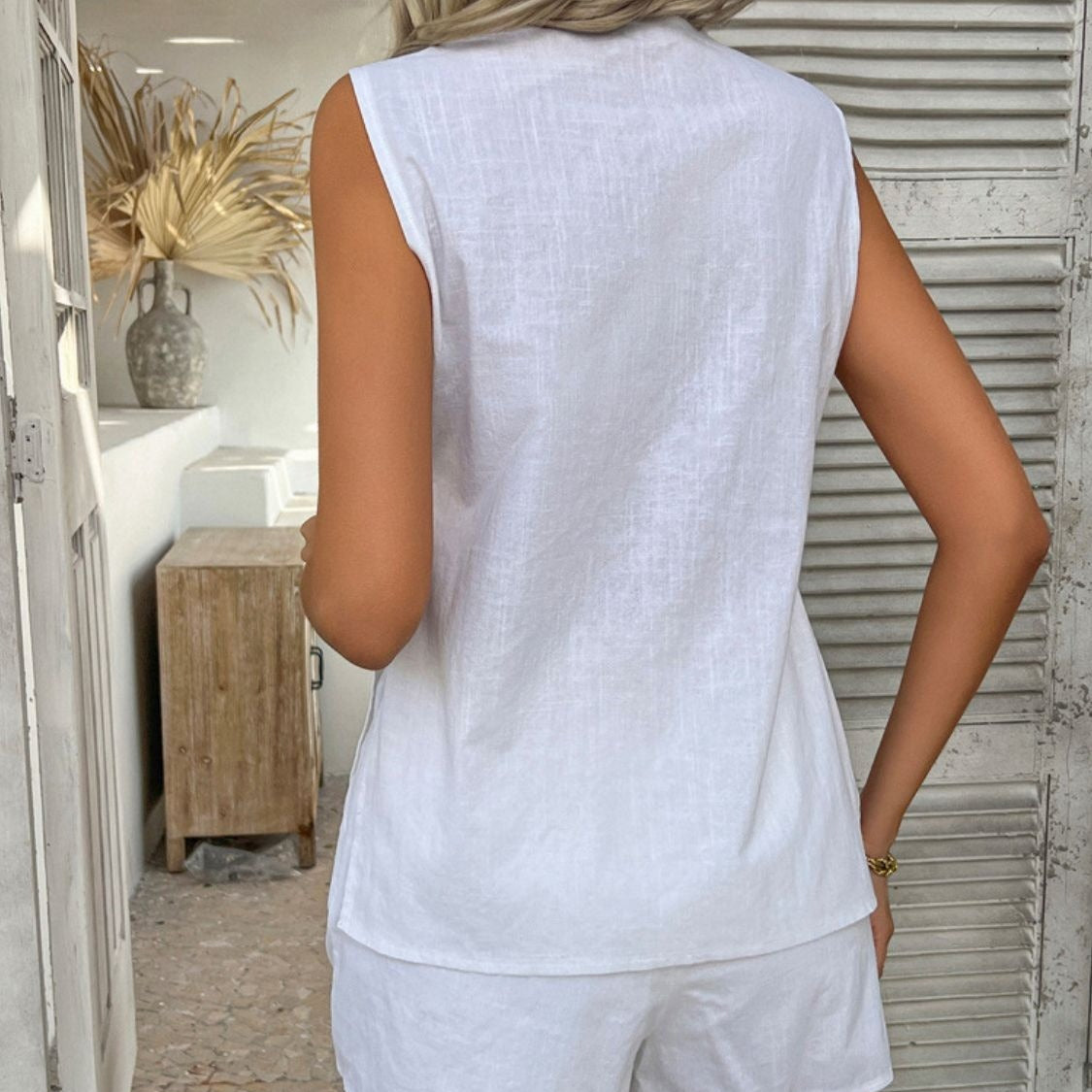 Conjunto para mujer de lino sin mangas estilo casual - Renata