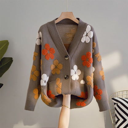 Cárdigan mujer punto jacquard flores estilo retro - Karla