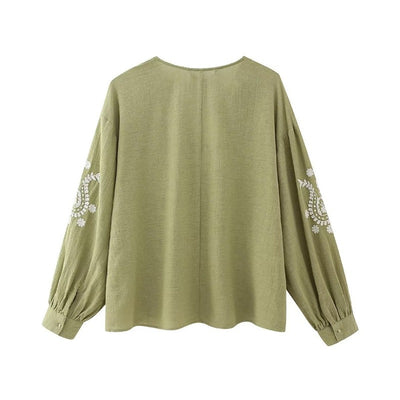 Blusa para mujer de algodón bordado estilo boho escote en pico - Maialen