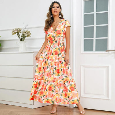 Vestido largo mujer floral cruzado estilo vaporoso - Zulma