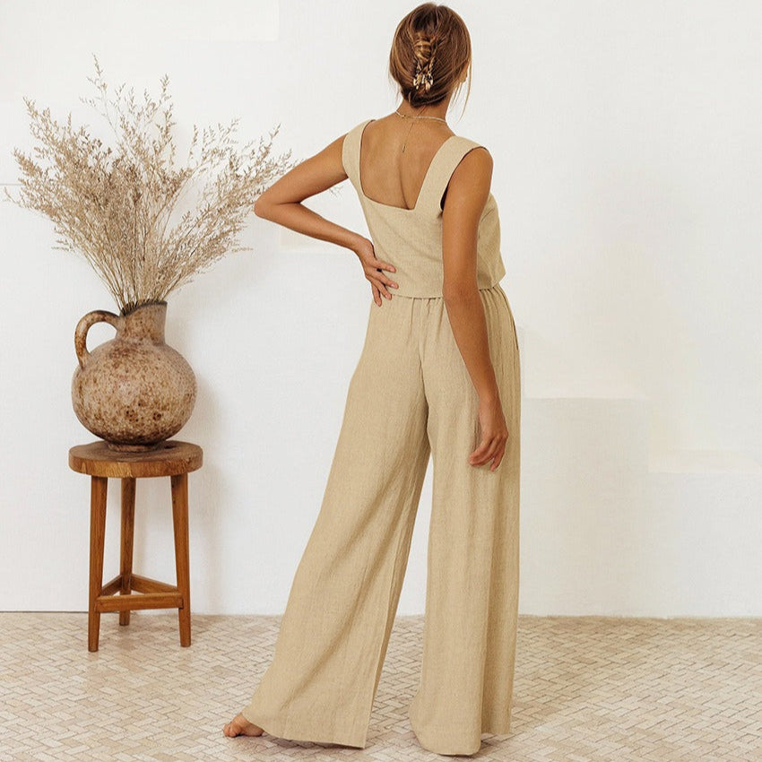 Conjunto de tirantes para mujer de lino estilo holgado - Martina