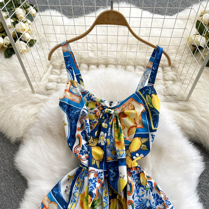 Vestido largo para mujer con estampado cítricos estilo con tirantes - Nina