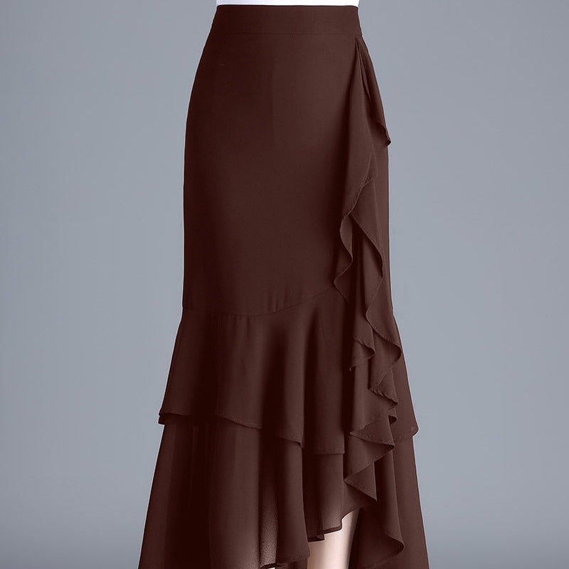 Falda midi para mujer de gasa estampado animal con volantes - Renata