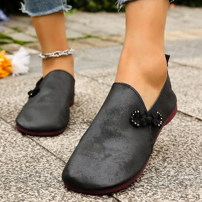 Mocasines planos para mujer estilo retro con bordado artesanal - Elena