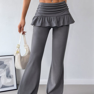 Pantalón para mujer de algodón con volantes estilo acampanado - Solène