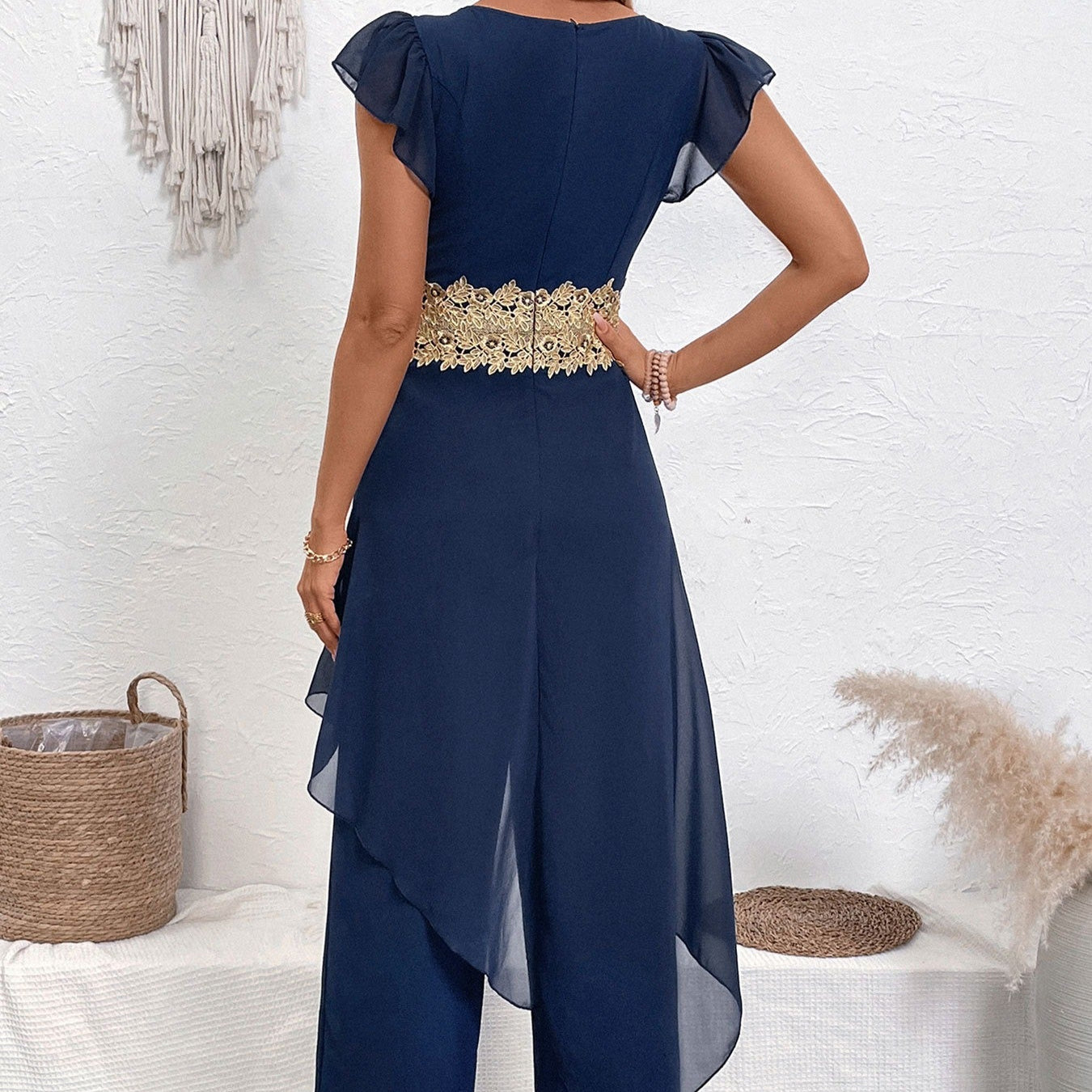 Mono largo para mujer de gasa con encaje floral estilo elegante - Julieta