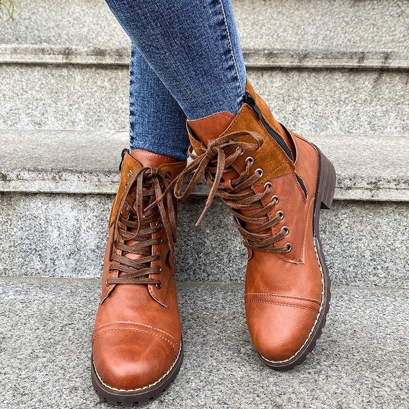 Botas mujer cordones piel sintética caña media estilo robusto - Thalia