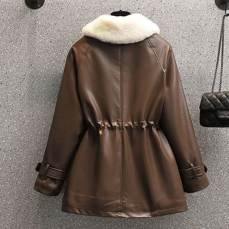 Abrigo mujer entallado efecto cuero con cuello desmontable - Yiva