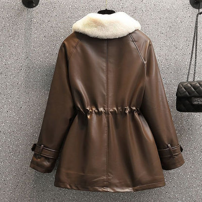 Abrigo mujer entallado efecto cuero con cuello desmontable - Yiva