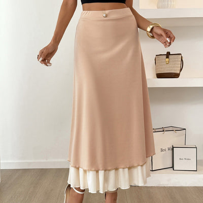 Falda larga para mujer doble capa satinada estilo fluido - Remi