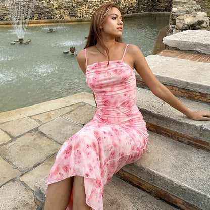 Vestido largo para mujer entallado estampado floral con tirantes finos - Nery