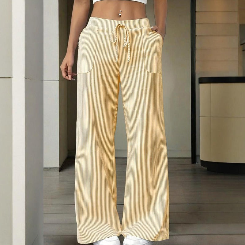 Pantalón mujer algodón a rayas estilo ancho - Bianca
