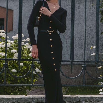 Vestido midi punto botones cinturón fino - Maelle