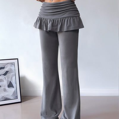 Pantalón para mujer de algodón con volantes estilo acampanado - Solène