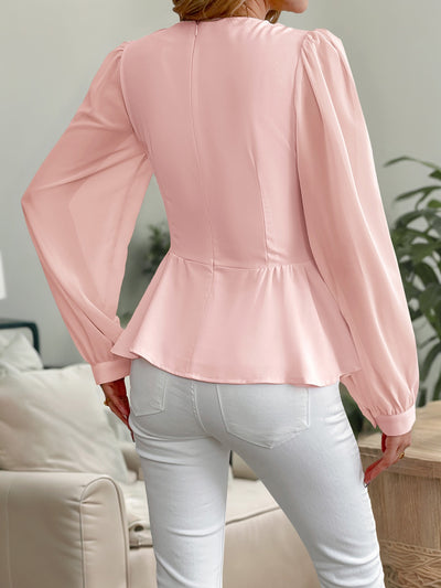 Blusa para mujer con gasa de flor tridimensional estilo peplum - Emilia