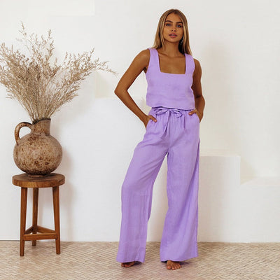 Conjunto de tirantes para mujer de lino estilo holgado - Martina