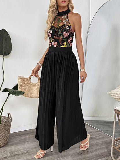 Mono para mujer con encaje bordado floral estilo palazzo - Irma