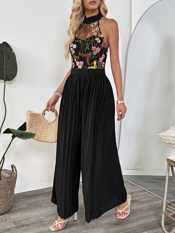 Mono para mujer con encaje bordado floral estilo palazzo - Irma