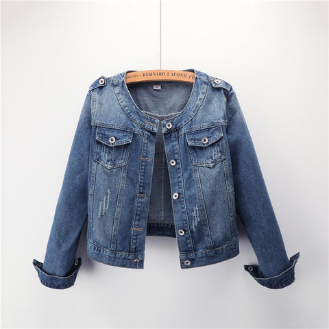 Chaqueta vaquera mujer cuello redondo bolsillos frontales - Hila