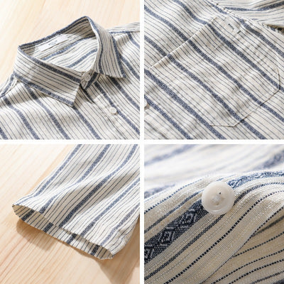 Camisa casual para hombre de manga corta lino a rayas - Gaël