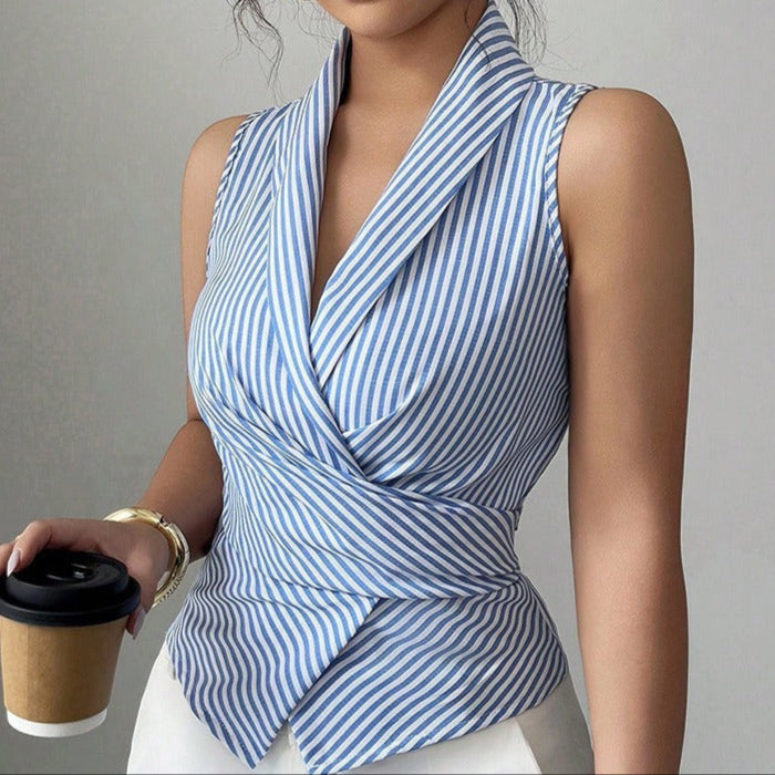 Blusa sin mangas para mujer de rayas cruzadas estilo entallado - Renata
