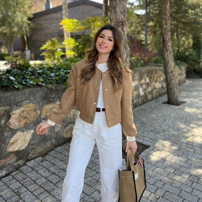 Chaqueta corta mujer diseño casual con botones metálicos - Liora