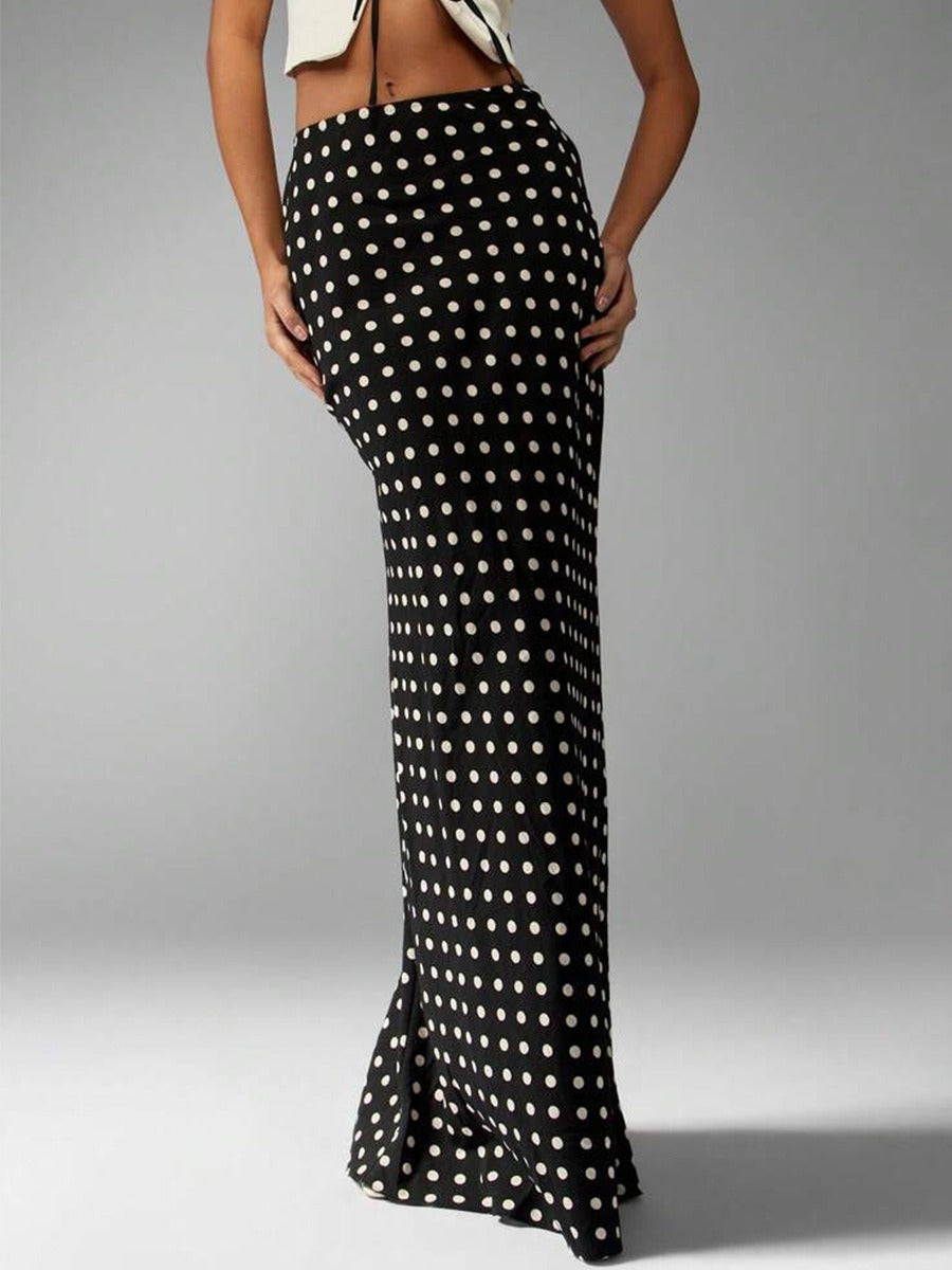 Falda larga para mujer viscosa estampado de lunares estilo entallado - Karla