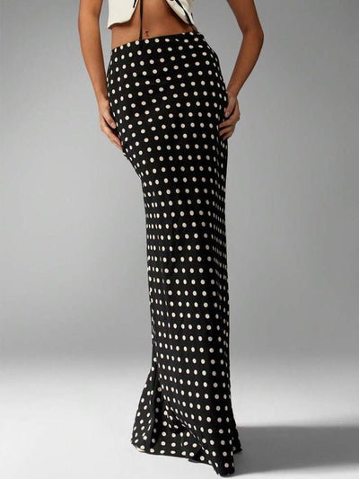 Falda larga para mujer viscosa estampado de lunares estilo entallado - Karla