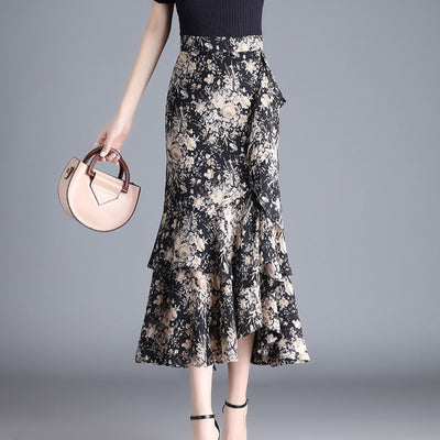 Falda midi para mujer de gasa estampado animal con volantes - Renata