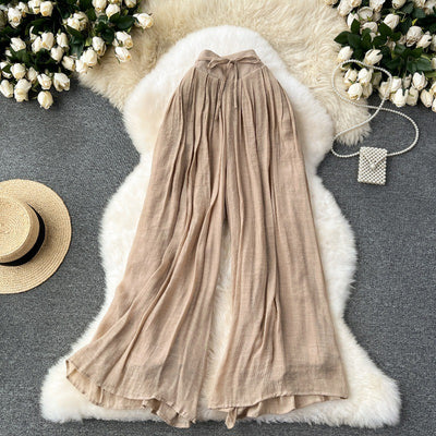 Pantalón para mujer de lino fluido tiro alto estilo palazzo - Mireya