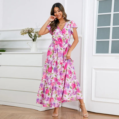 Vestido largo mujer floral cruzado estilo vaporoso - Zulma