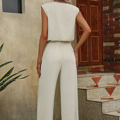 Conjunto sin mangas para mujer escote en V y pantalón palazzo - Lorena