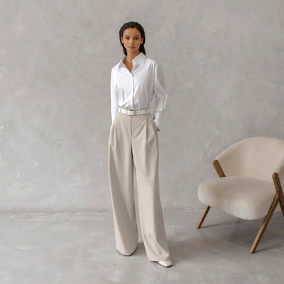 Pantalón para mujer de pierna ancha talle alto estilo sastrero - Renata