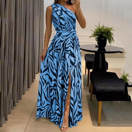 Vestido largo para mujer asimétrico plisado con abertura lateral - Soraya