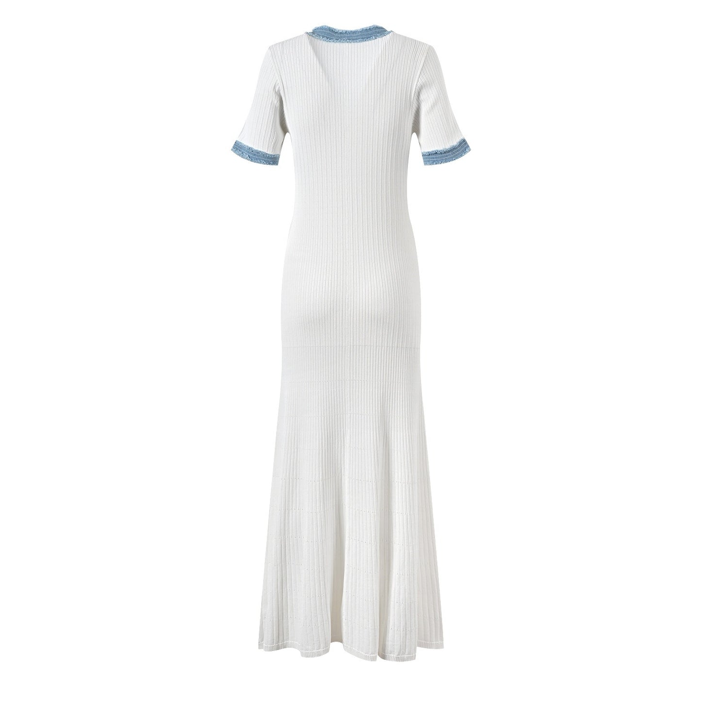 Vestido largo para mujer de punto acanalado con detalles denim - Mariela