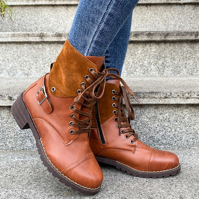 Botines para mujer cuero sintético con cordones estilo militar - Estela