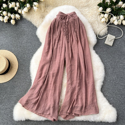 Pantalón para mujer de lino fluido tiro alto estilo palazzo - Mireya