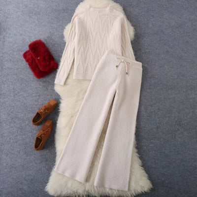 Conjunto punto mujer jersey trenzado y pantalón ancho - Melis