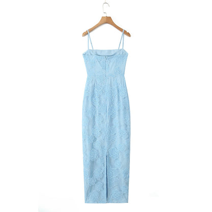 Vestido largo para mujer de encaje floral con tirantes finos estilo elegante - Elena