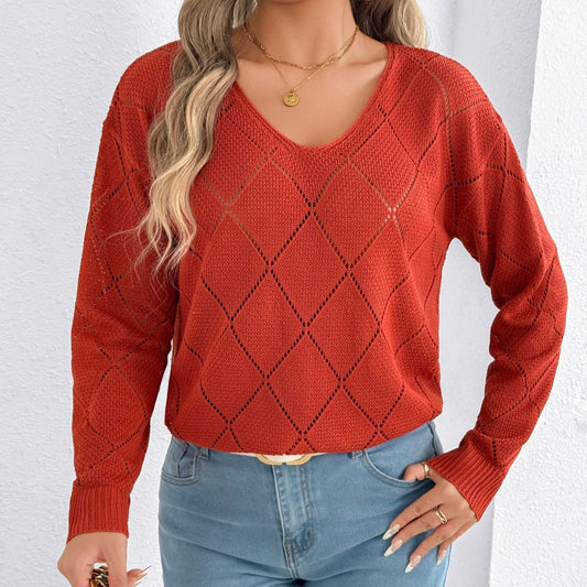 Jersey calado mujer escote en pico patrón rombos - Anette