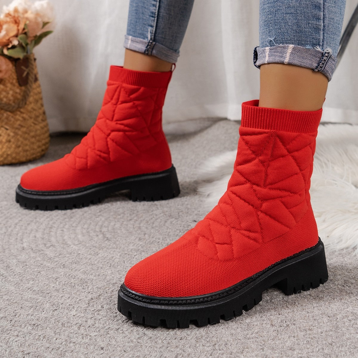 Botas mujer tejido acolchado suela track estilo urbano - Kaela