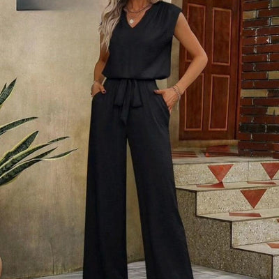 Conjunto sin mangas para mujer escote en V y pantalón palazzo - Lorena